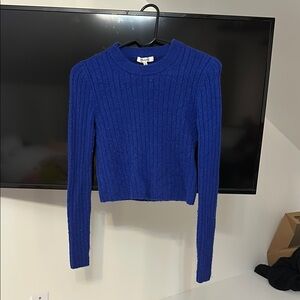 Blue Ribbed Knit Sweater